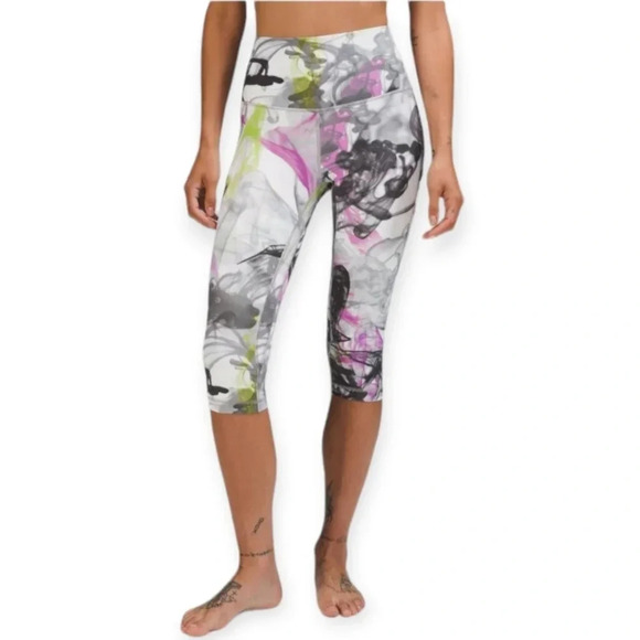 Lululemon Align Leggings High Rise 17" Crop Throwback Print White Green Purple 4 - Picture 15 of 15